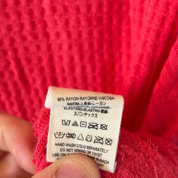 Free People Coral Poppy Red Drippy Ventura Waffle Knit Thermal Top Size XS - Picture 6 of 11